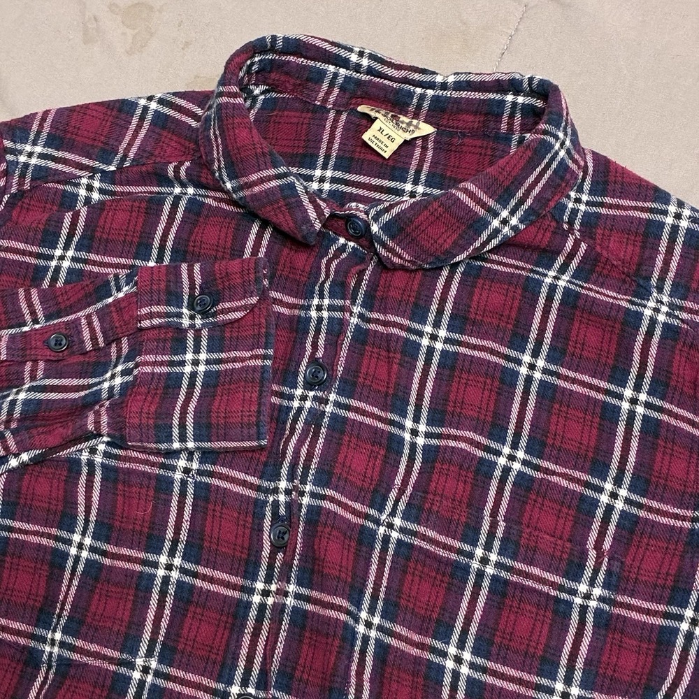 Woolrich Womens XL Red Plaid Flannel Shirt 100% Cotton Button Down Cabin Core